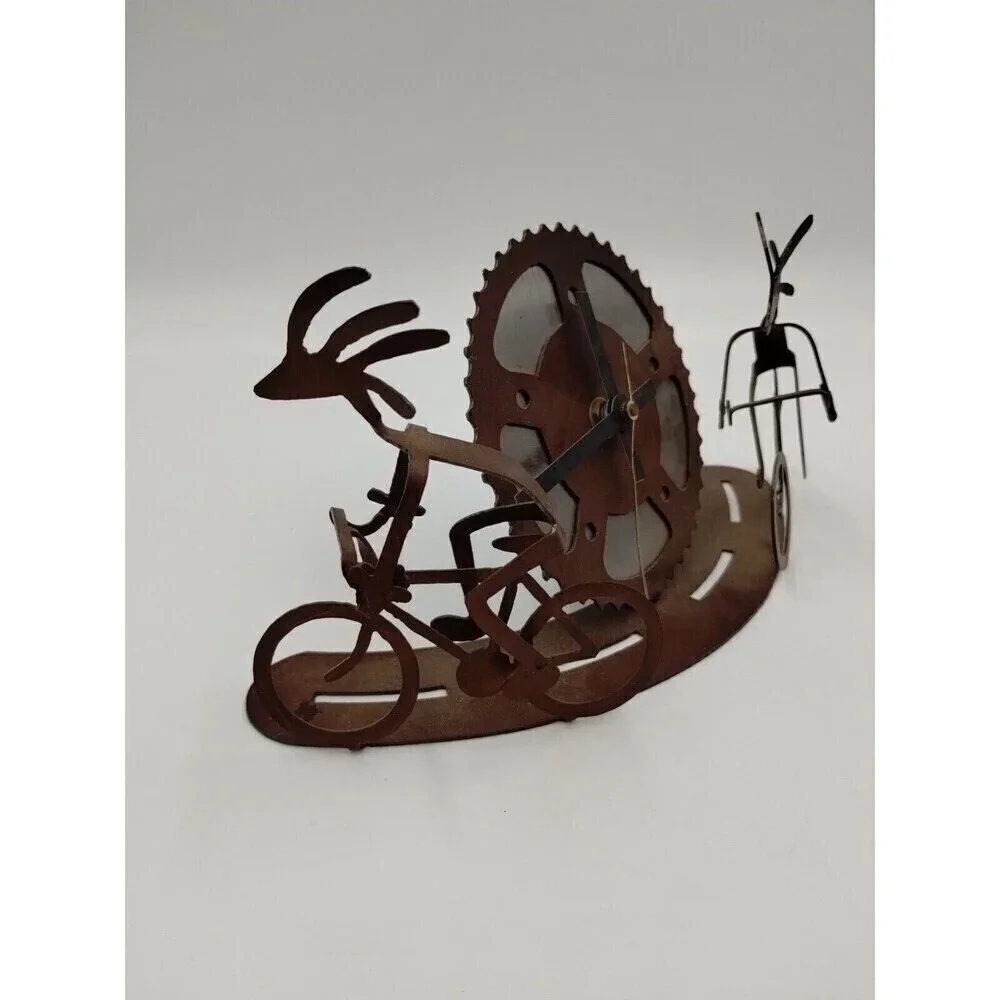 Desk, Mantle, Shelf Gear Gears Clock with Cyclists Bicycles Rust Look Steampunk